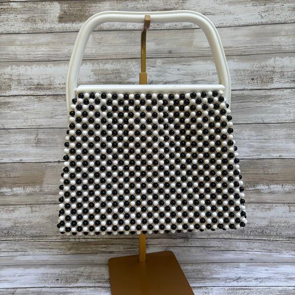 VTG Grandee Bead Purse Framed Black White Bubble Bead Handbag Retro 60s 70s - Picture 1 of 14